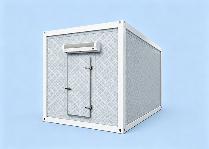 Exterior view of modular cold room showing container design and construction