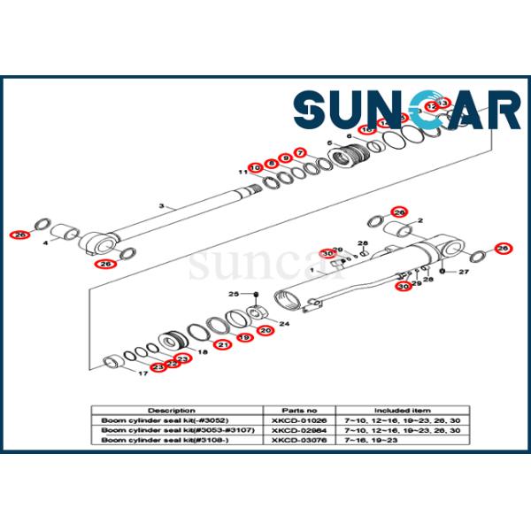 R55-9 Boom Hydraulic Seal Kits XKCD-01026 XKCD01026 Models R60CR-5 HYUNDAI Cylinder Seal Kit