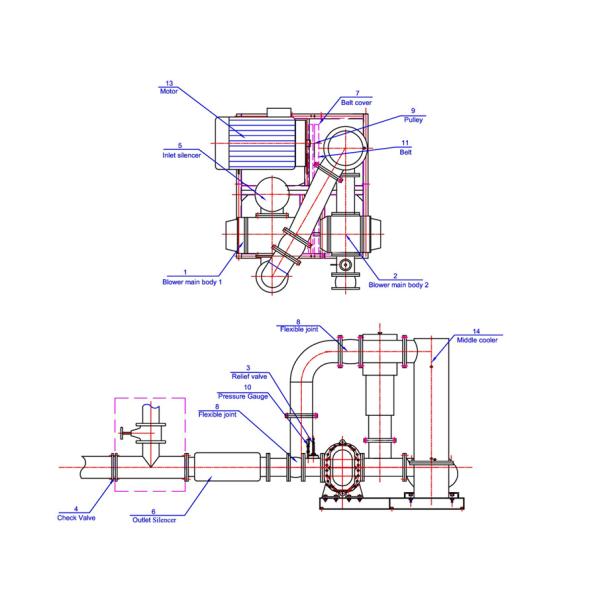 Two stages Roots Air Blower , high pressure roots compressor for power plant