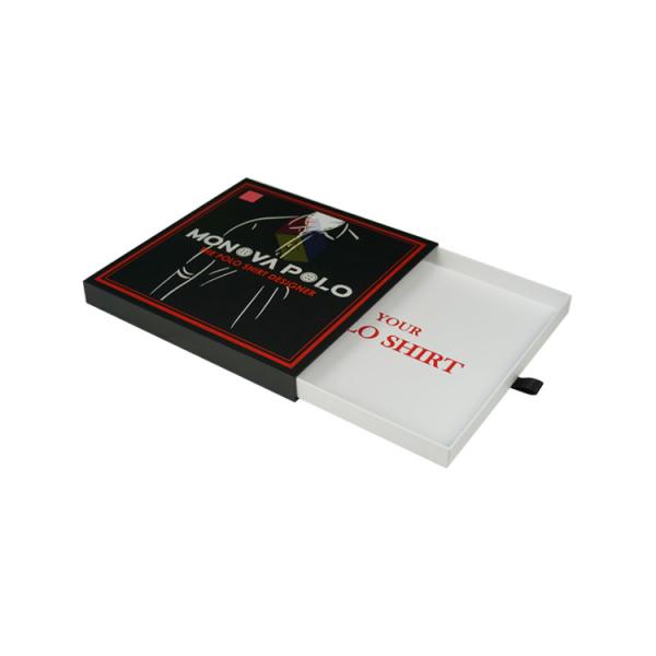 Premium Custom Logo Black Pull Out Slide Drawer Clothes Gift Tshirt Packaging Box Rigid Cardboard