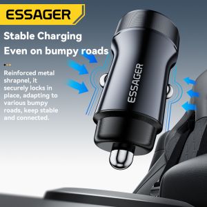 30W PD QC3.0 USB C Car Charger Dual Port 12V-24V Fast Charging