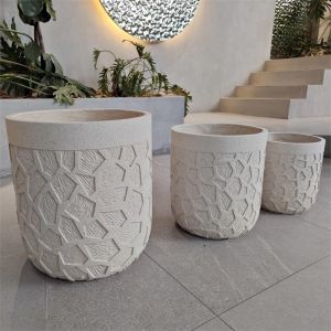 Round Fiber Cement Pot D380*H410 D290*H350 7-8 Years Life Time Texture Surface