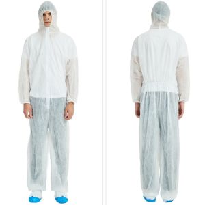 Blue White Disposable Coverall Zipper Front Elastic Ankle Protection PP/SMS