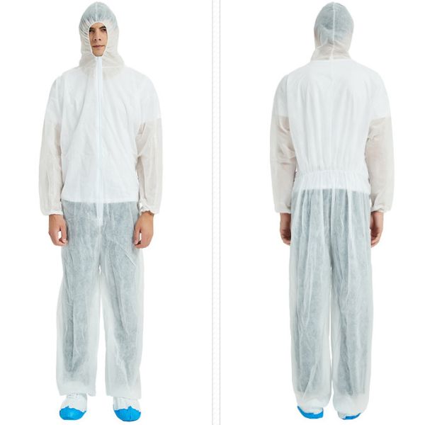 White Blue Disposable Protective Coverall Elastic Cuff Dustproof With Breathable