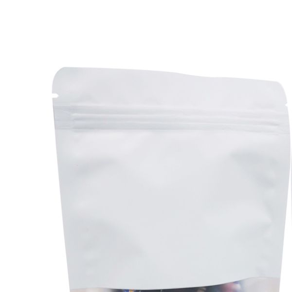 Plain White Matte Surface Reusable Stand Up Mylar Bags for Food Storage Packaging with Reclosable Ziplock and Window