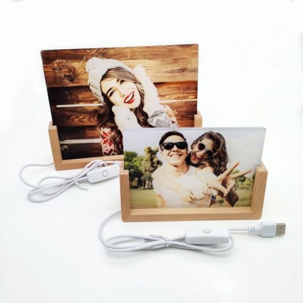 U Shaped Wooden Base Sublimation Acrylic Photo Frame LED For Sublimation Coating