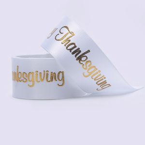 Gold Printing Custom Made Ribbons , Smooth Surface White Satin Ribbon