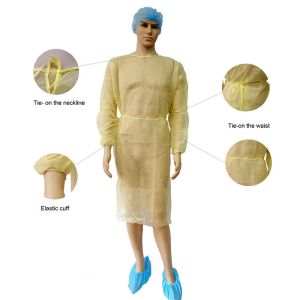 Unisex PP PE Yellow Disposable Protective Gowns Waterproof Fluid Resistant