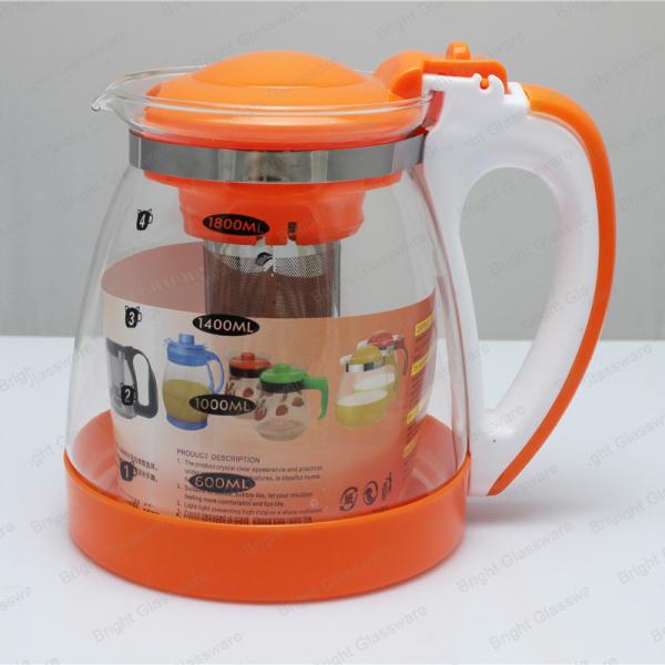 Eco-friendly food grade heat resistant glass teapot with filter, glass water bottle with handle