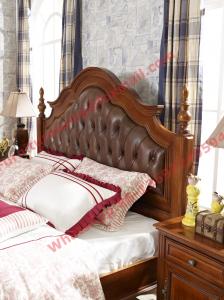 China Leather Upholstery Headboard with Wooden Carving Frame in Bedroom Furniture sets on sale