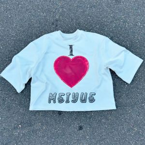 Oem Crop Screen Print T Shirt Drop Shoulder Boxy Tee Double Waist Baggy Sweat