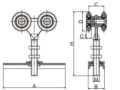 25mm Sliding Door Top Track Roller Bracket 2 Or 4 Wheel 3m 100kg Load