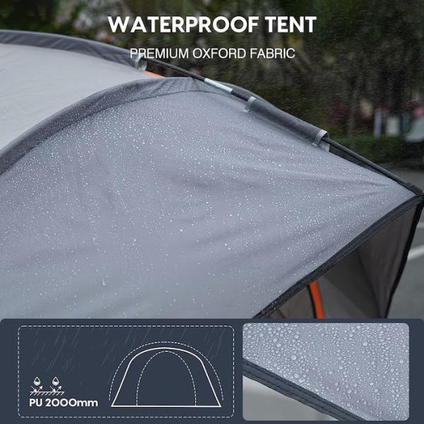 6 Person Grey Coated Polyester 210D SUV Camping Tent With Mesh Windows And UV Protection