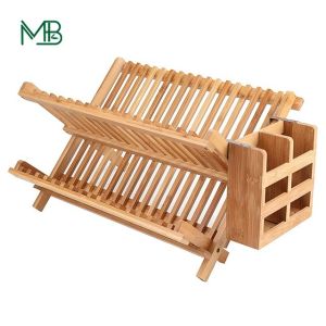BAMBOO Rectangle Folding Plates Cups Stand Holder Collapsible Dish Drying