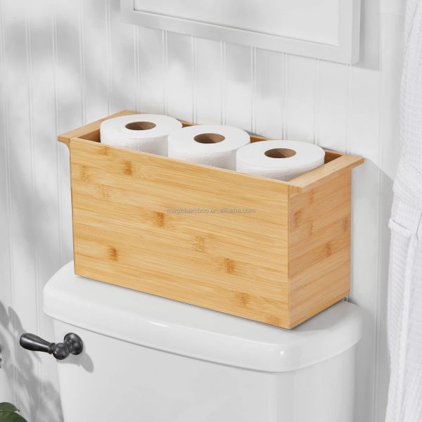 Bamboo Paper Towel Roll Storage Container Organizer for Bathroom