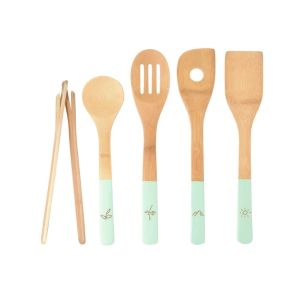 Bamboo Wooden Kitchen Utensil Set 6pcs Heavy Duty Rustresistant