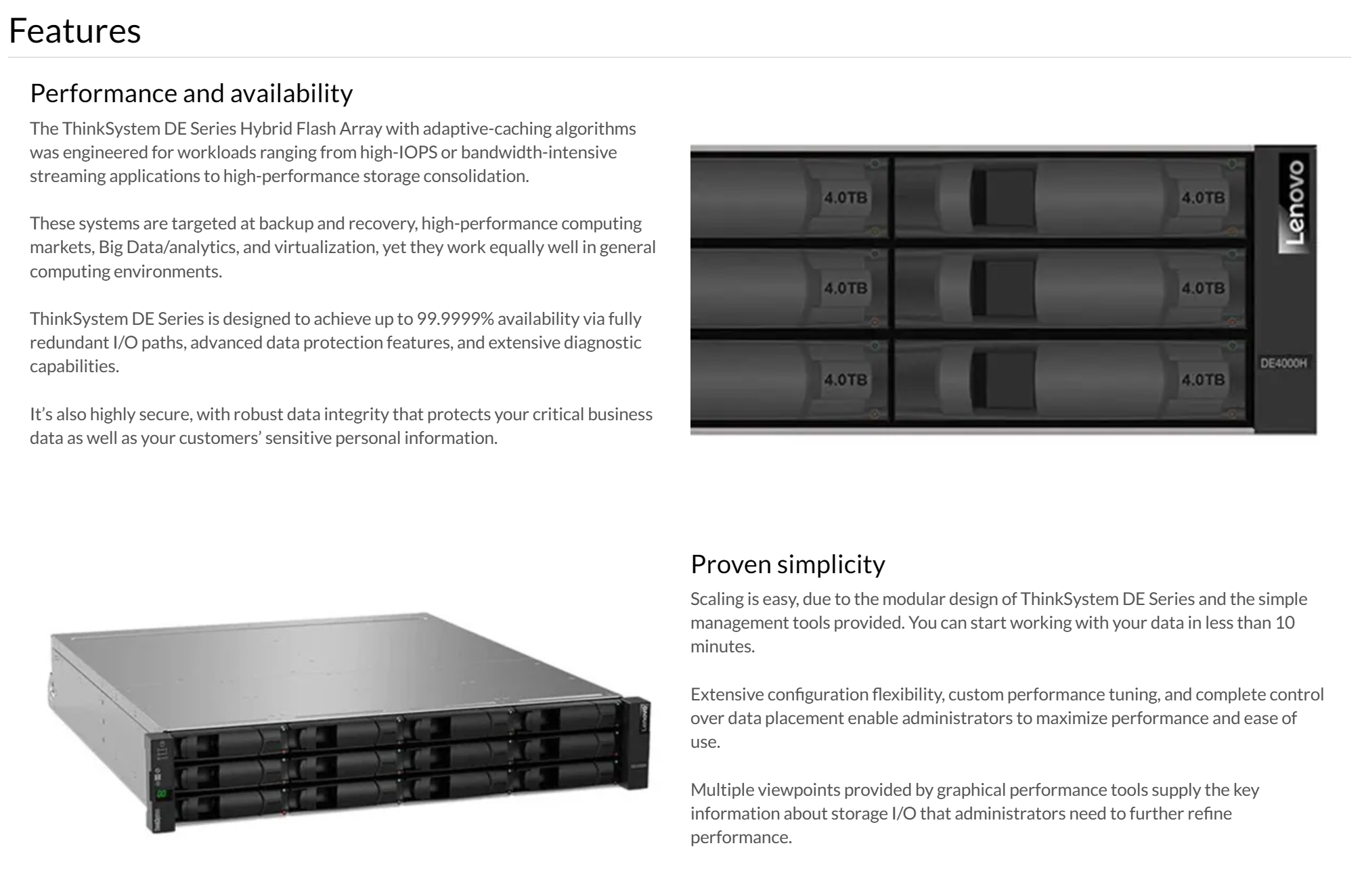 ThinkSystem DE Series Hybrid Flash Array Lenovo ThinkSystem DE4000H Hybrid Storage Array