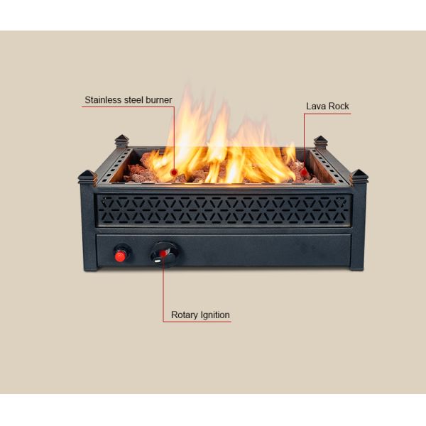 Mini Outdoor Alloy Rectangular Table Top Fire Pit Propane Gas