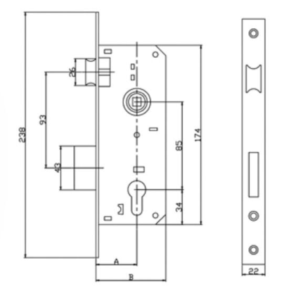 Outside High Security Residential Locks 85mm Backset Bolts Cylinder Lock Body