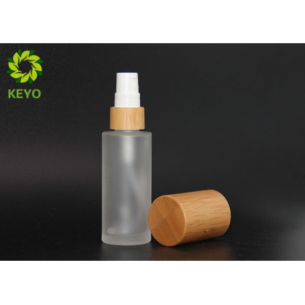 Bamboo Cap Skin Care Empty Cosmetic Bottles Frosted Glass Bottle With White Pump