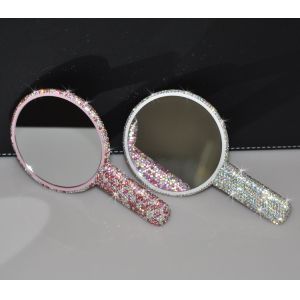 Light Pink Circle Rhinestone Mirror for On-the-Go Touch Ups and Makeup