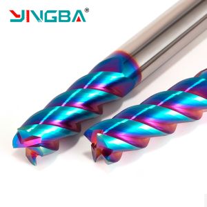 YINGBA Custom Cutting Tool Blue Nano Coating 4 Flutes Hrc65 Carbide Flat End
