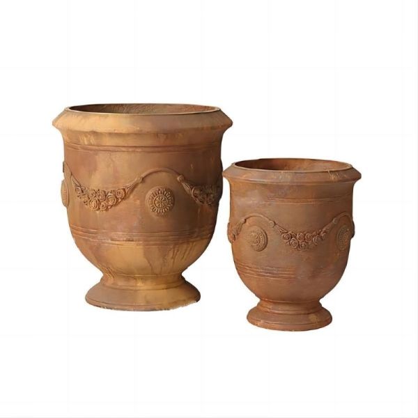 Ornate Architectural Cement Planter Pots Hand Carved For Courtyard Decor