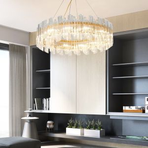 Electroplating Gold Luxury Pendant Lights 3000k To 6500K Crystal Round Light