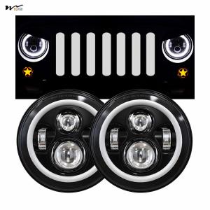 7 Inch LED Headlights with Turn Signal Amber White DRL and Black Halo Performanc