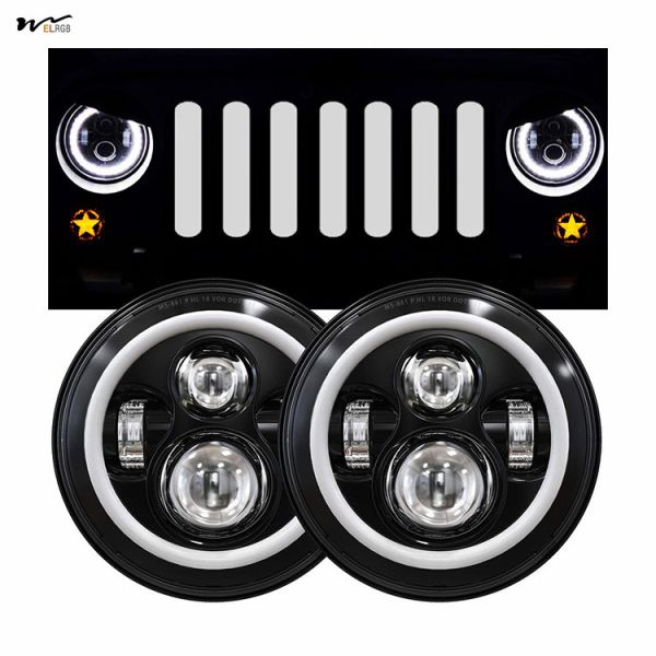 7 Inch LED Headlights with Turn Signal Amber White DRL and Black Halo Performanc
