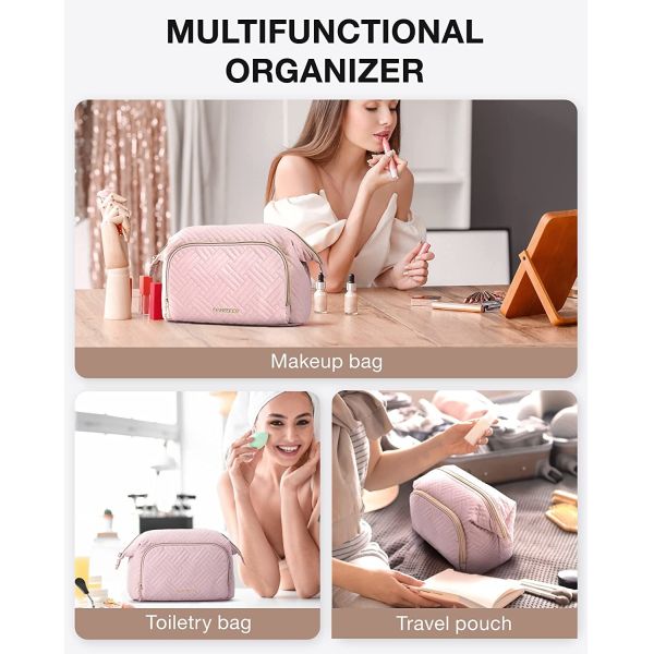 Custom Logo Large Wide-open Travel Makeup Bags Carry All Pouch for Toiletry Accessories Make Up Cosmetic Organizer Case