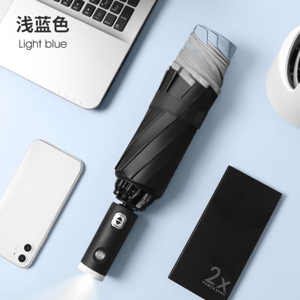 Business Gift Three-folding Umbrella with LED Light and Fully Automatic Function