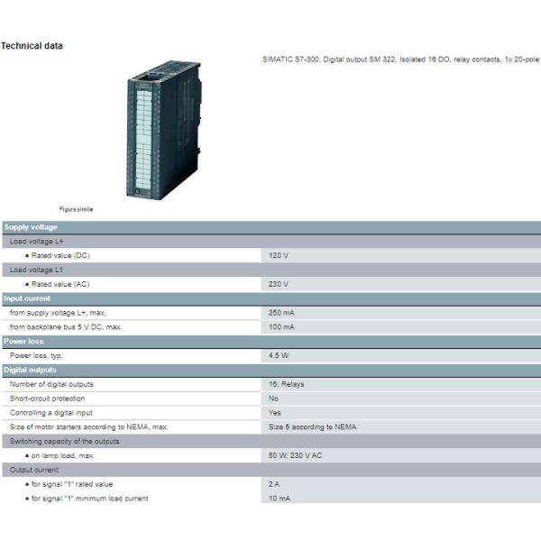 6ES7322-1HH01-0AA0 SIMATIC S7-300 SM 322 Potential Isolation Digital Output Module