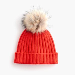 Warm Knitted Womens Winter Hats Pom Pom , Elastic Beanie With Fur Pom Pom
