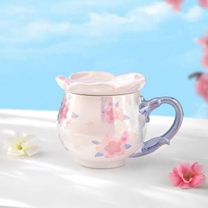 Large Capacity Textured Mug With Lid For Girls Ceramic Mug In The Shape Of Peach