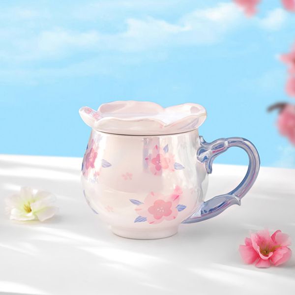 Large Capacity Textured Mug With Lid For Girls Ceramic Mug In The Shape Of Peach