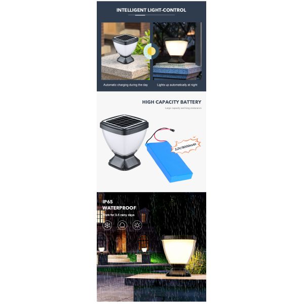 Solar Wall Pillar Light For Garden Fence Landscape With 3000K/6500K Color Temperature