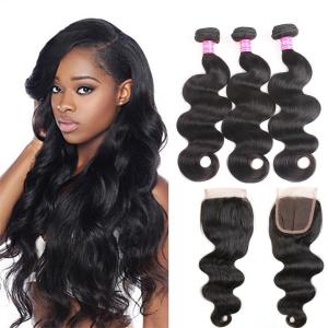 Wholesale Body Wave Human Hair Bundles With Closure Brazilian Hair Weave 3 Bundles with Closure Remy Hair weft from china suppliers