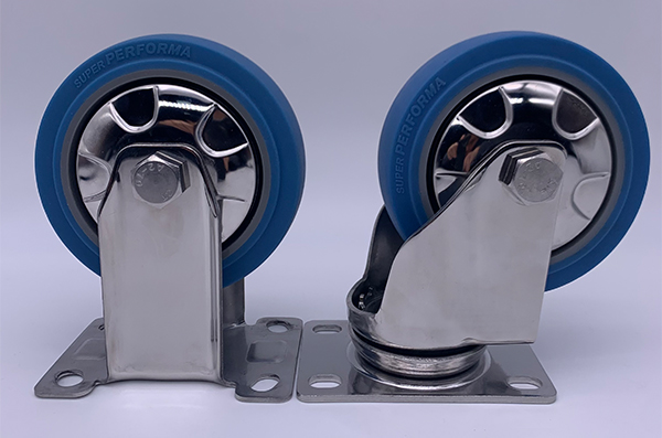 Solid Rubber Tread Stainless Plate Caster Wheels 4 Inch 100mm