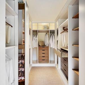 Contemporary Bedroom Walk-in Wardrobe with Custom Wooden Design and MR HDF Board