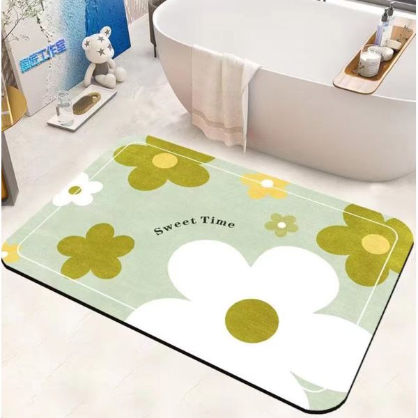 customized Printed Flower Bathroom Waterproof Carpet Absorbent diatom mud mat