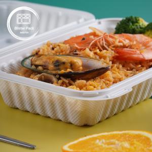 Eco Friendly 9x6 PPMF Clamshell Takeout Containers Disposable White Hinged Foam