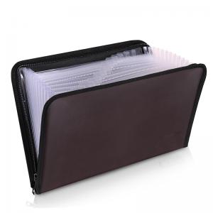 China A4 Brown 13 Pocket Expanding File Folder With Zipper Fireproof Money Document Bag SGS on sale