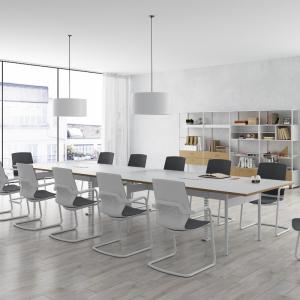 Customizable Snow White Conference Table with High Durability and White Steel