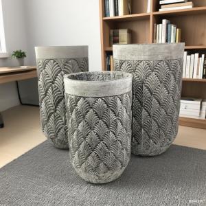 Wholesale GRC Pot Grey Cylindrical Repetitive Palm Leaf Pattern Low-maintainence Office Decoration from china suppliers