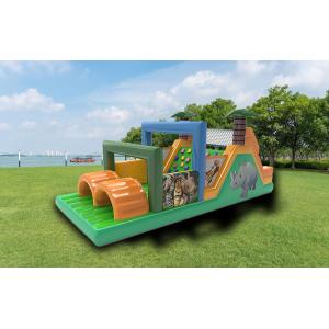Jugle Theme Animal Rhino Inflatable Obstacle Course With Palm