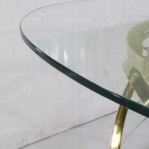 Oval Shape Tempered Glass Dining Table 240x120x75cm White Reeded Pillar