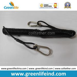 Smooth Black Strong Heavy Duty Coiled Tether Lanyard W/Hooks
