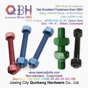 QBH PTFE 1070 Red/Blue/Black/Green Coated 1/4"-4" ASTM A193 B7 Threaded Rod Stud