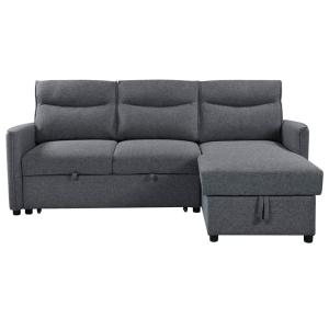 L-Shaped Reversible Sectional Sleeper Sofa with Pull-Out Bed and Storage,